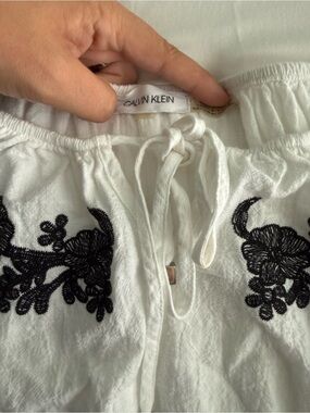 Calvin Klein White Top with Black Floral Embroidery